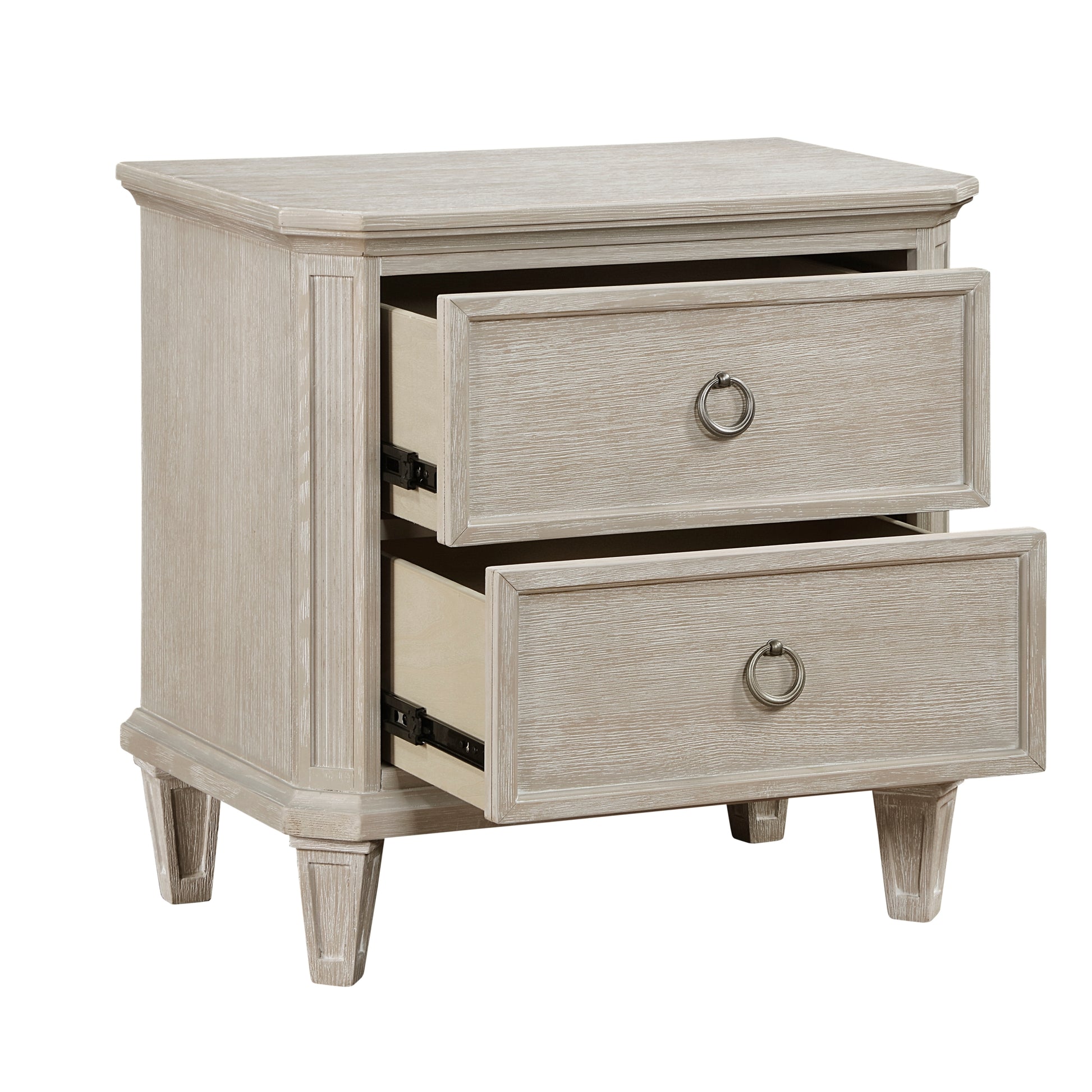 Light Brown Finish Two Drawers Nightstand Traditional Design Bedroom Furniture 1Pc Bedside Cabinet Clipped Corners Light Brown 2 Drawers Bedside Cabinet Bedroom Wood