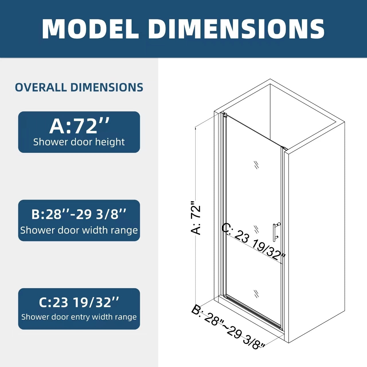 1 3 8" Adjustment,Universal Pivot Shower Door, Open Outside, With 1 4" Tempered Glass And Matted Black Finish Matte Black Aluminium Alloy