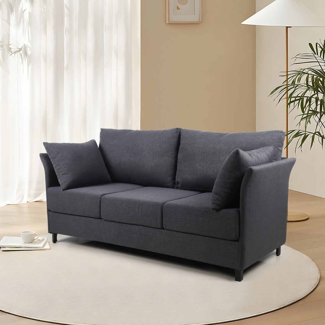 Modern Detachable Sofa 3 Seater Sofa Couches With Metal Frame For Living Room Apartment Bedroom,Linen,Dark Gray Dark Gray Linen 3 Seat