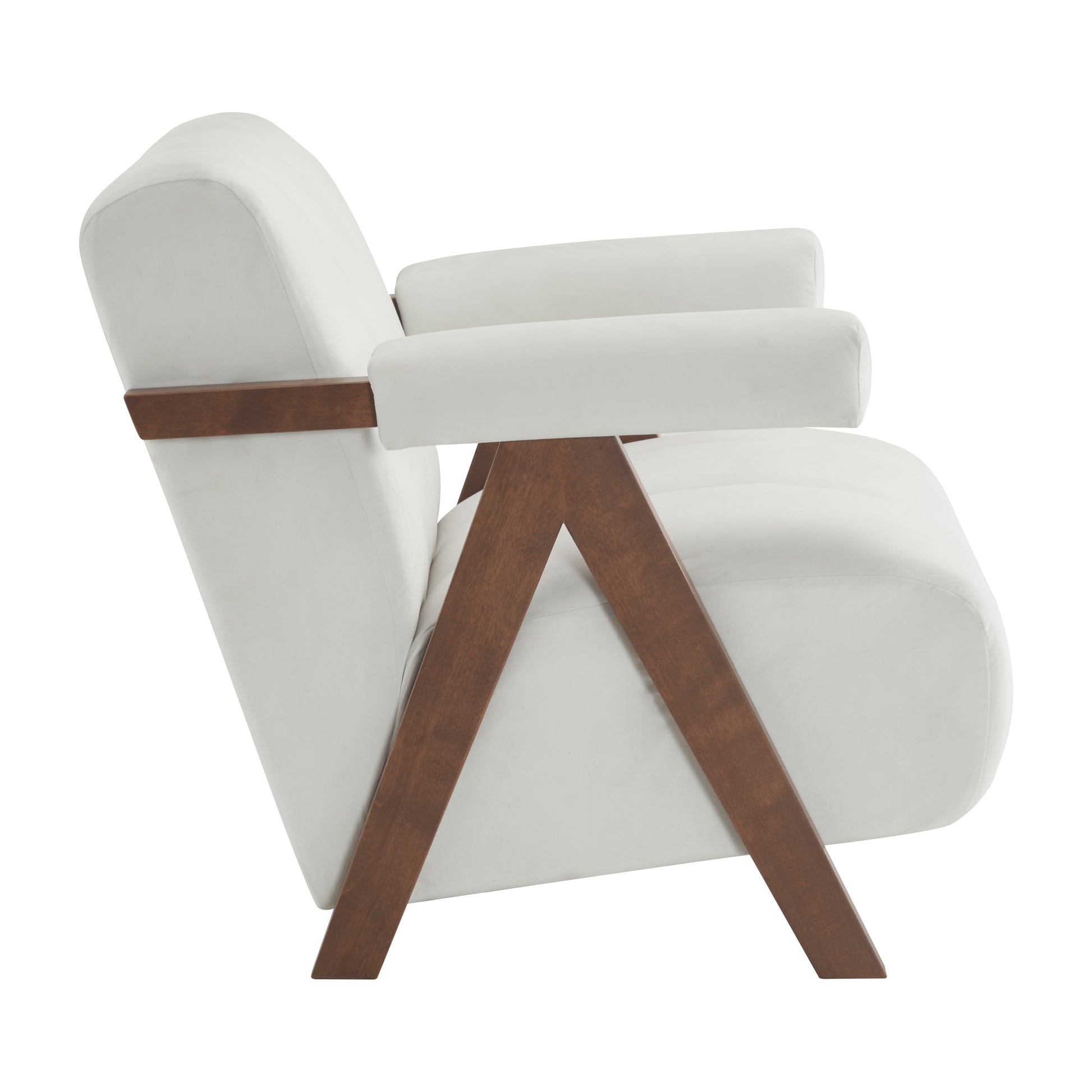 Mid Century Modern Accent Chair With Solid Wood Frame, Upholstered Living Room Chairs With Thick Cushion, Comfy Tufted Arm Chair For Bedroom, Living Room, Velvet, Ivory Ivory White Velvet
