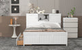 Full Size Platform Bed With Storage Headboard And Sliding Door,2 Drawers, White Full White Solid Wood Mdf