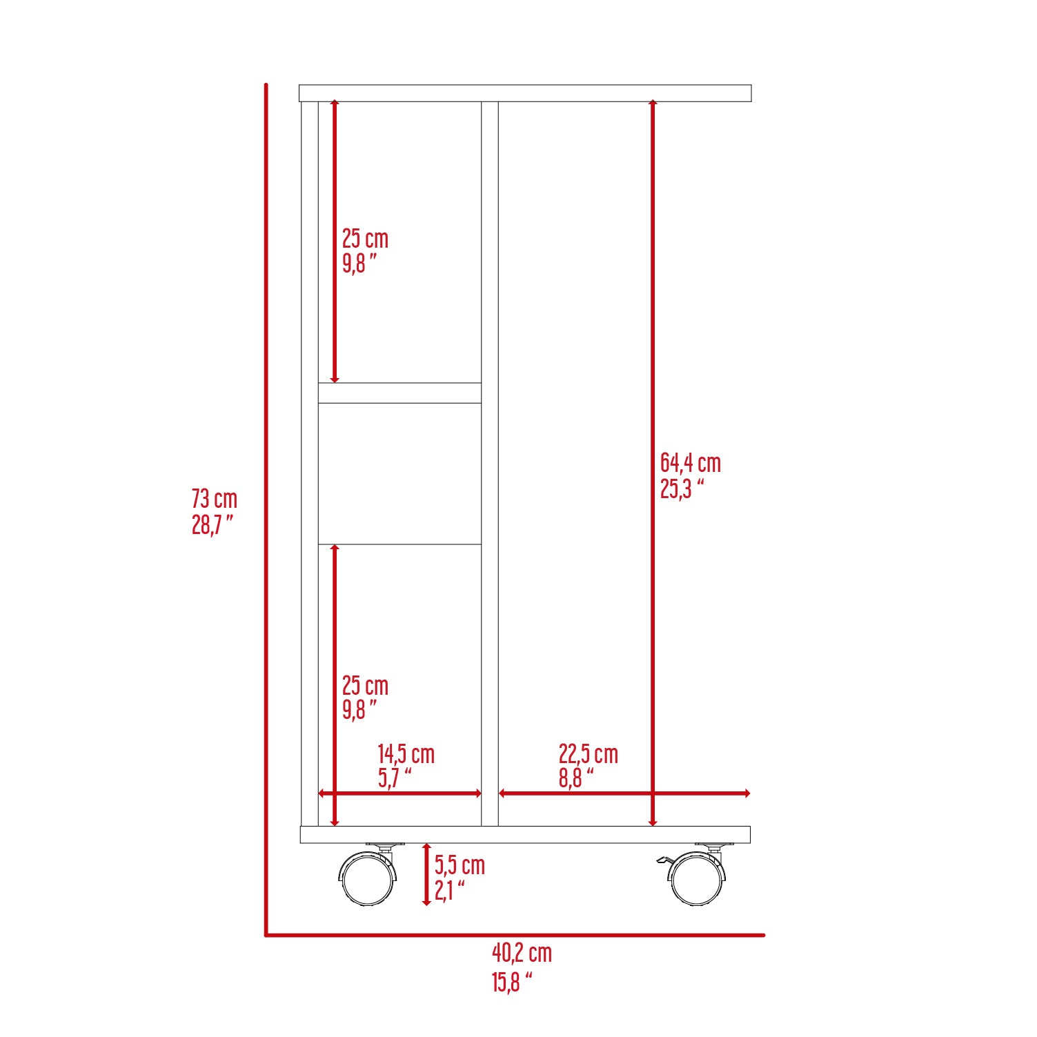 Bombay Mobile Tray Table, Two Side Shelves Black Casters Or Wheels Computer Desk Office Modern Desk Rectangular Melamine Engineered Wood