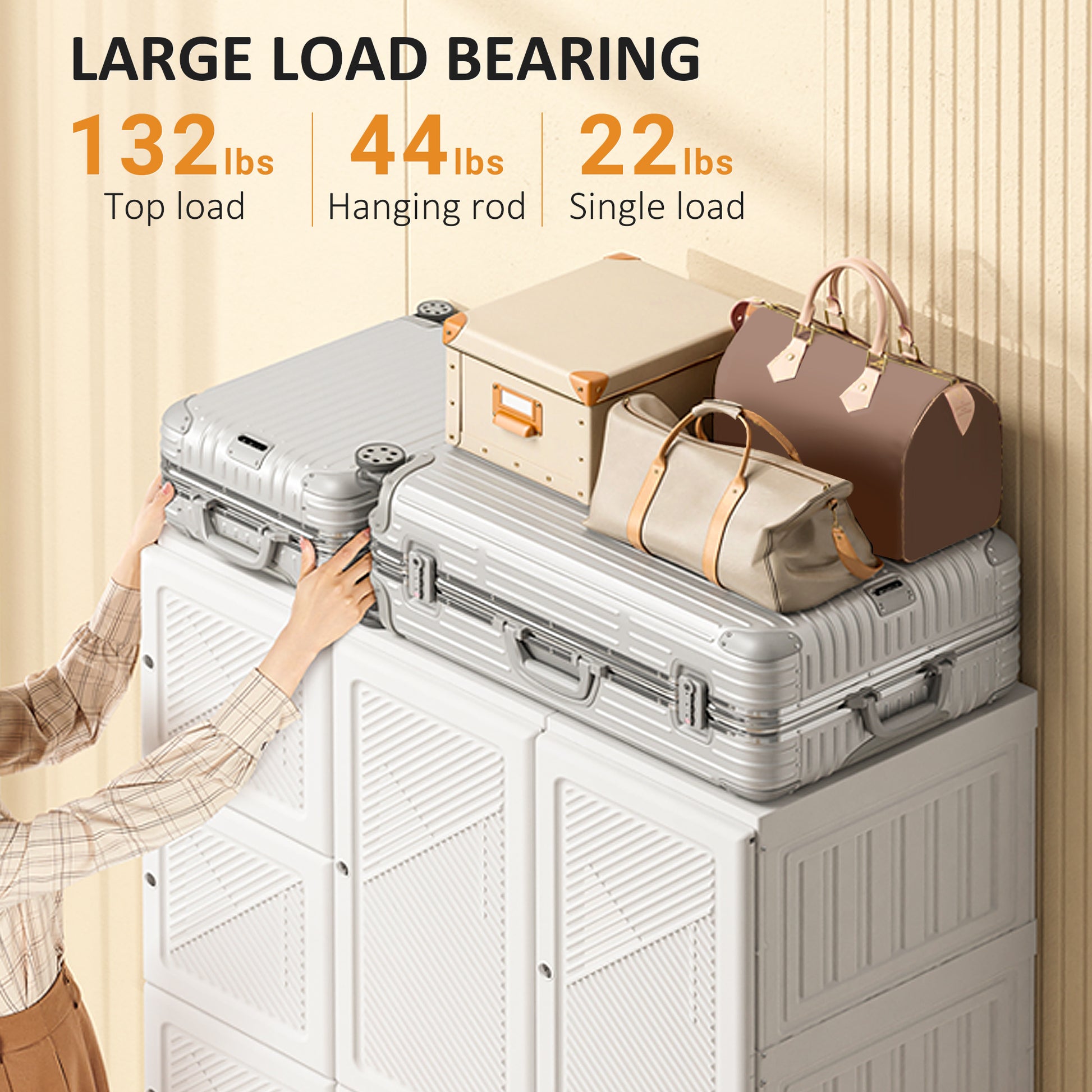 Homcom Portable Wardrobe Closet, Folding Bedroom Armoire, Clothes Storage Organizer With 11 Cube Compartments, Hanging Rod, Magnet Doors, White White Abs