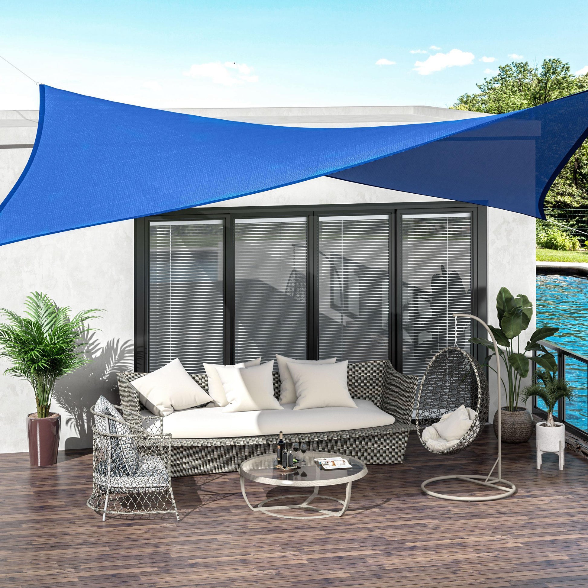 Outsunny 24' X 24' Sun Shade Sail Canopy, Uv Block For Patio Backyard Lawn Garden, Blue Blue Polyethylene