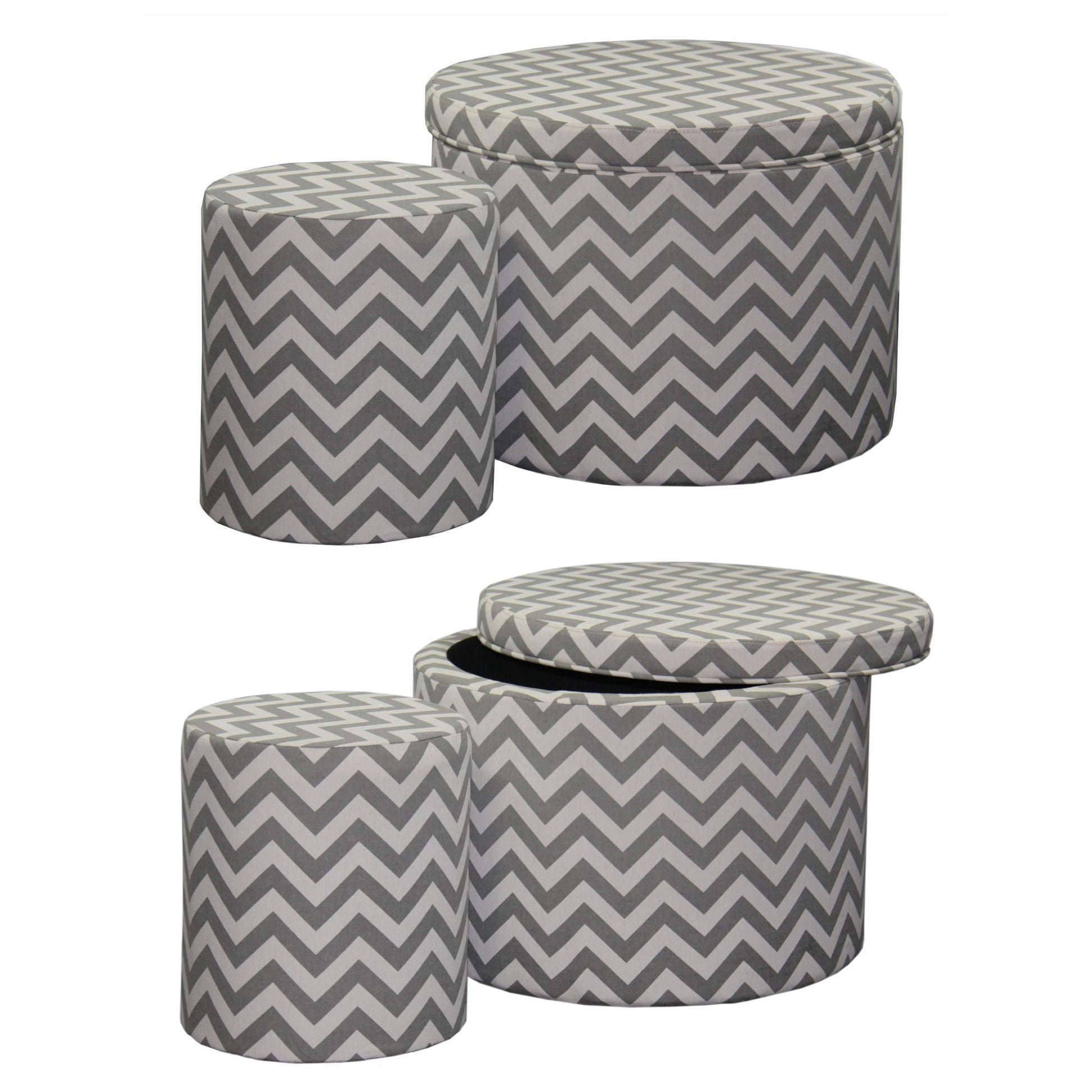 17.35" Tall Storage Ottoman With 1 Seating, Chevron Grey Wood