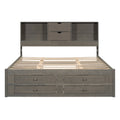 King Size Platform Bed With Storage Headboard And 8 Drawers, Gray Box Spring Not Required King Gray Wood Bedroom Bed Frame Solid Wood Mdf