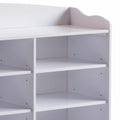 Entry Bench Shoe Rack With Nine Storage Shelves With Top Open Shelf In White White Mdf