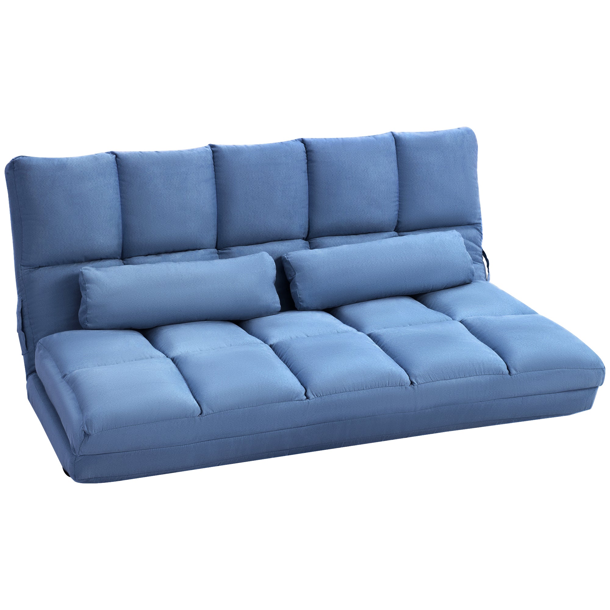 Homcom Convertible Floor Sofa Chair, Folding Couch Bed, Guest Chaise Lounge With 2 Pillows, Adjustable Backrest And Headrest, 51.25" L, Blue Blue Polyester