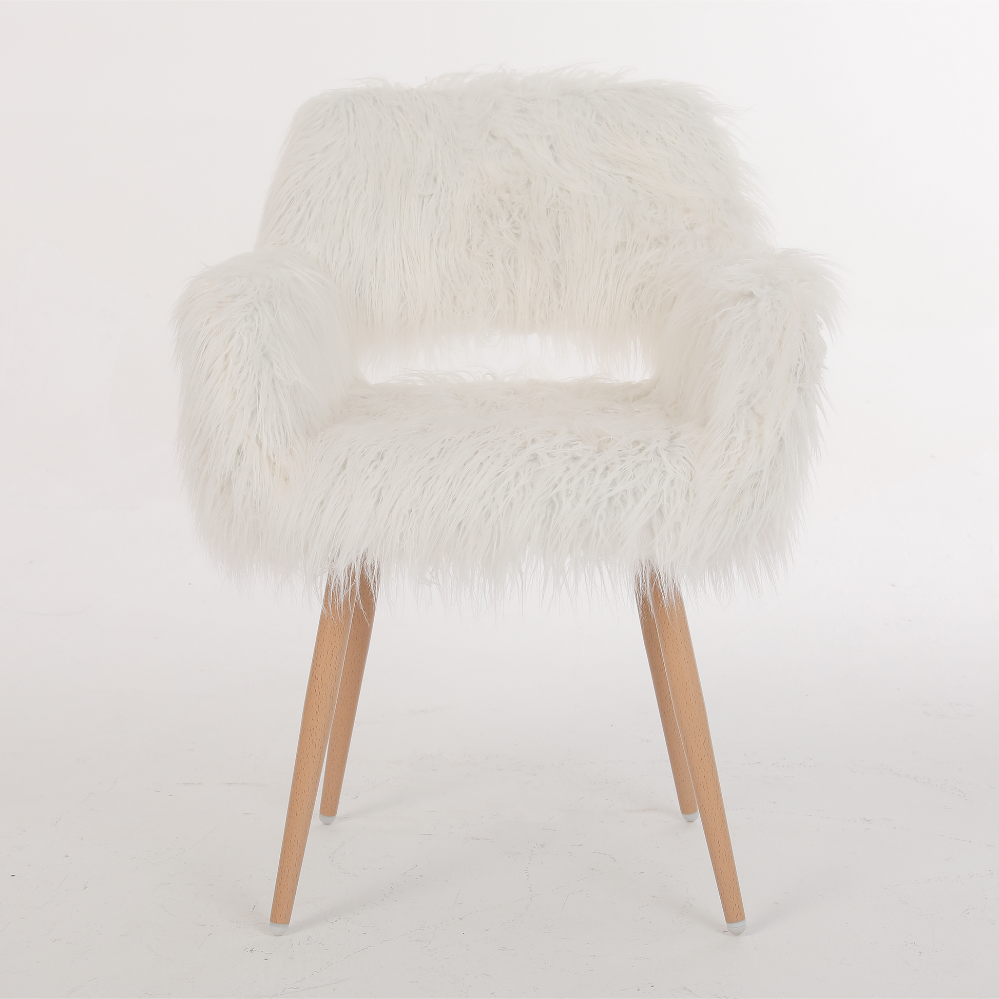 White Faux Fur Upholstered Make Up Chair Side Dining Chair With Metal Leg White Beech Metal Leg White Faux Fur