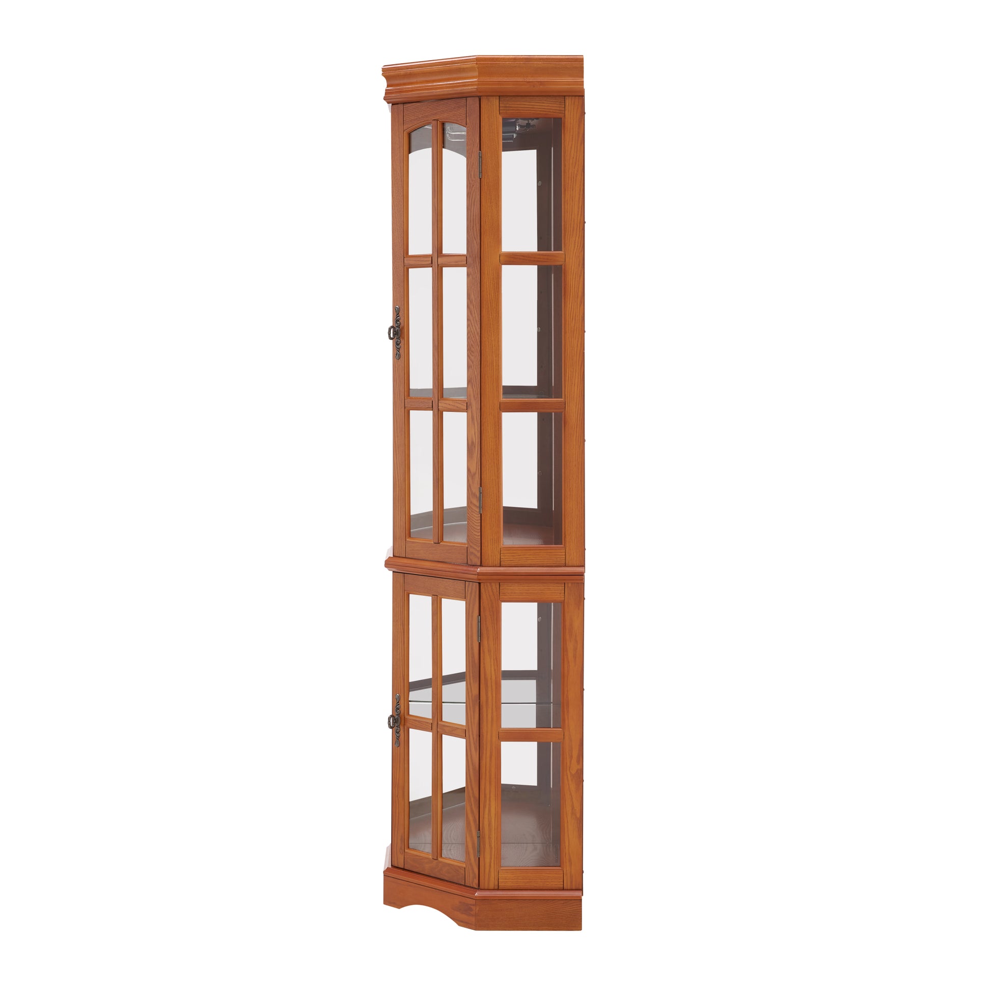 Corner Curio Cabinet With 5 Shelves And Lighting System, Oak E26 Light Bulb Not Included Oak Mdf