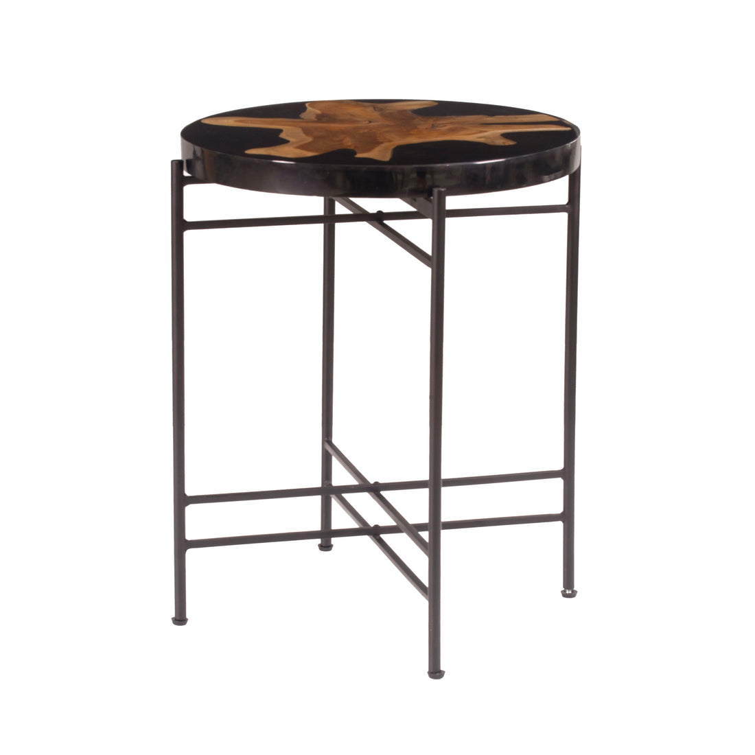 D22X23.5" Side Table Black Brown Wood