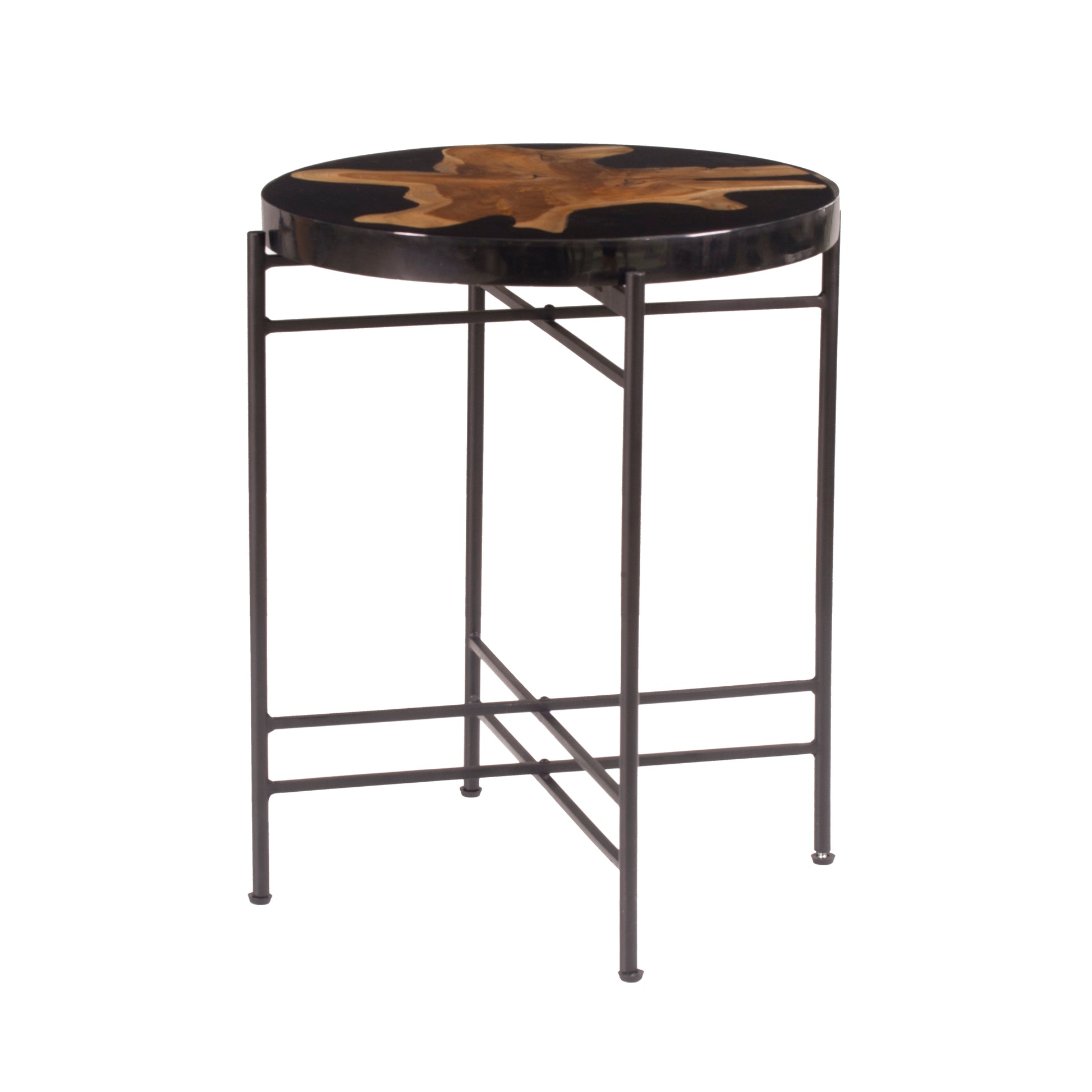 D22X23.5" Side Table Black Brown Wood
