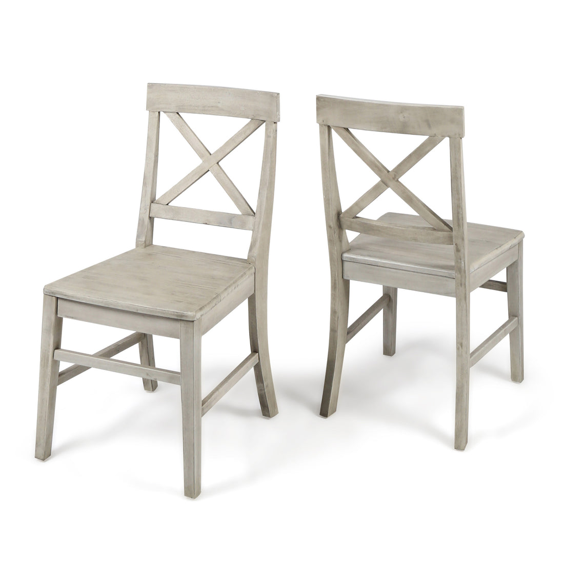 Roshan Farmhouse Acacia Wood Dining Chairs, Light Grey Wash Set Of 2 Grey Acacia Wood