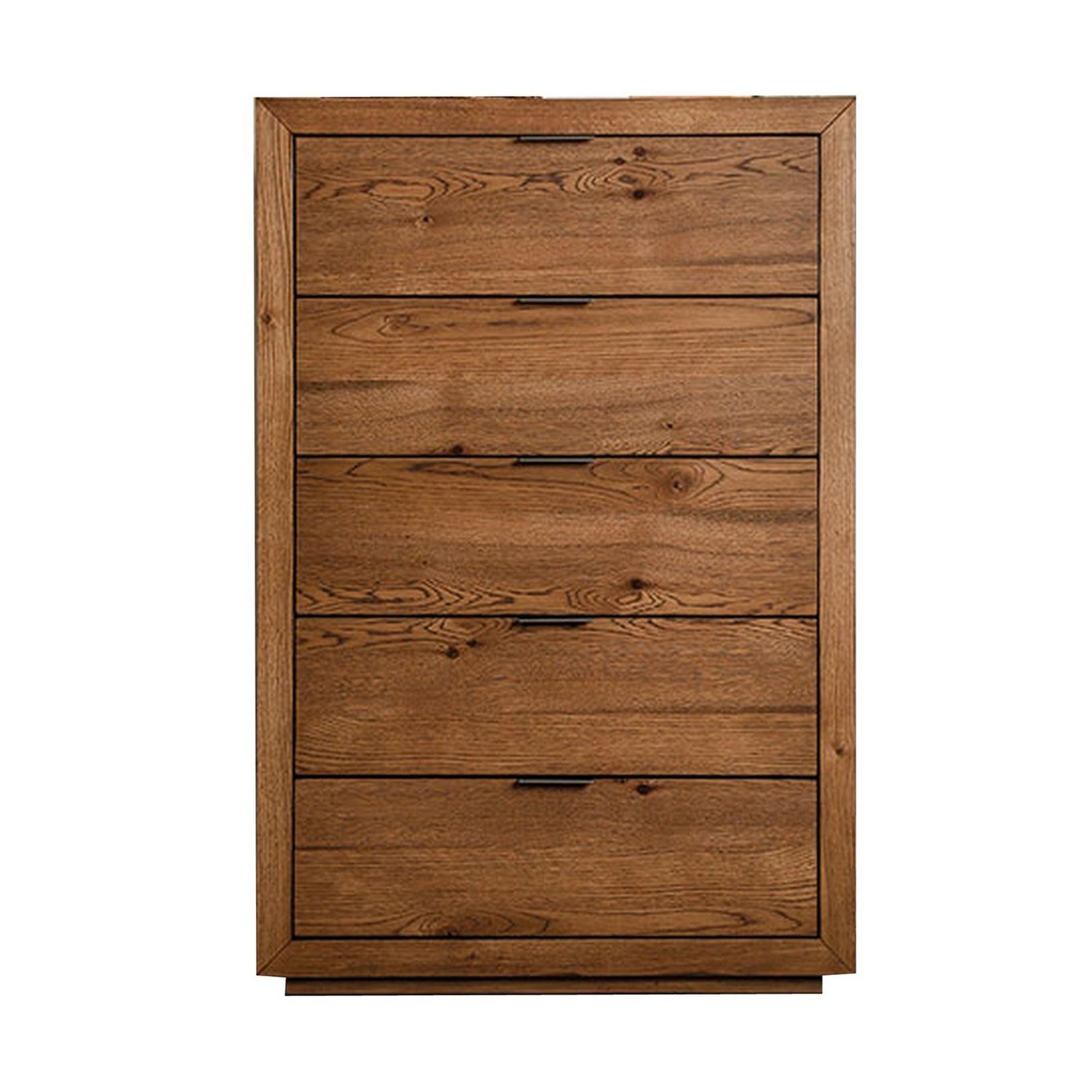 Lier 48 Inch Tall Dresser Chest, Brown Wood, 5 Drawers, Integrated Handles Brown Solid Wood