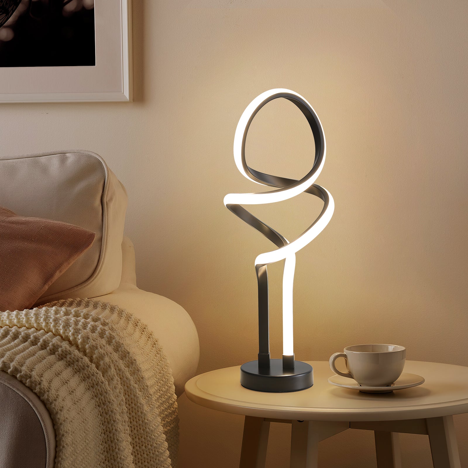 Small Unique Bedside Dimmable Led Table Lamp With Plug, Modern Desk Lamp For Girls Room, Living Room, Dresser Black Metal,Pvc