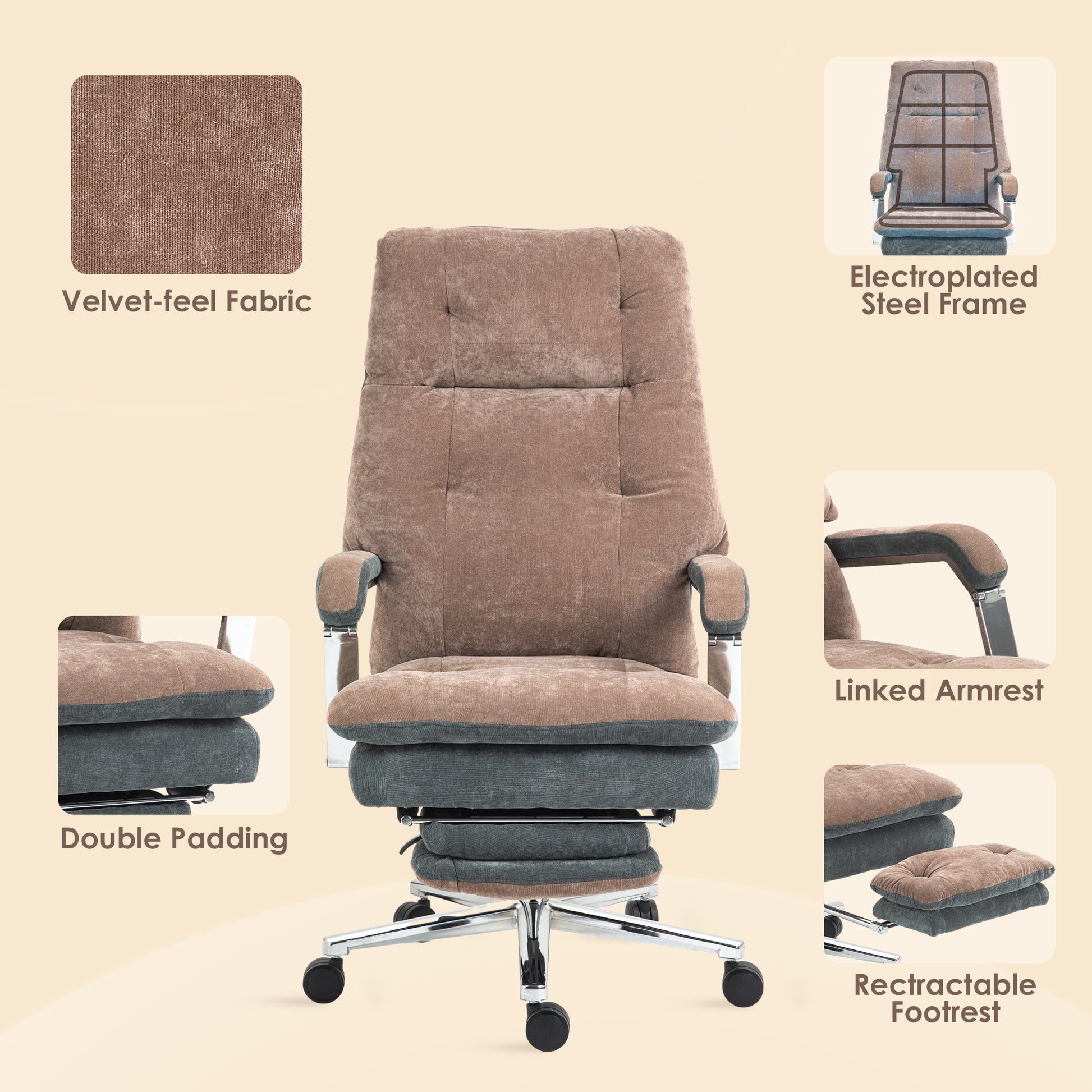 Homcom Big And Tall Office Chair 400 Lbs With Double Tier Padded, Executive Office Chair, High Back Reclining Computer Chair With Foot Rest, Swivel Wheels, Coffee Coffee Polyester