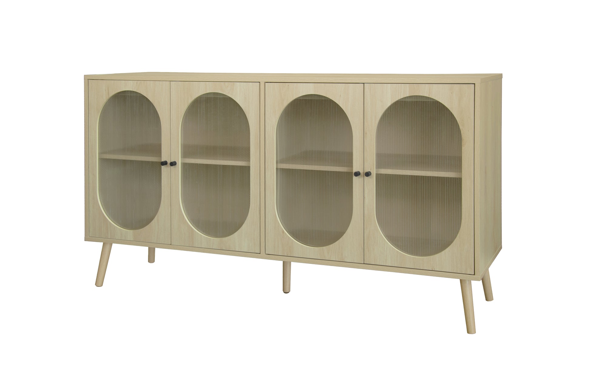 4 Door Cabinet, Sideboard Accent Cabinet, Storage Cabinet For Living Room, Hallway Entryway Kitchen Natural Wood Mdf