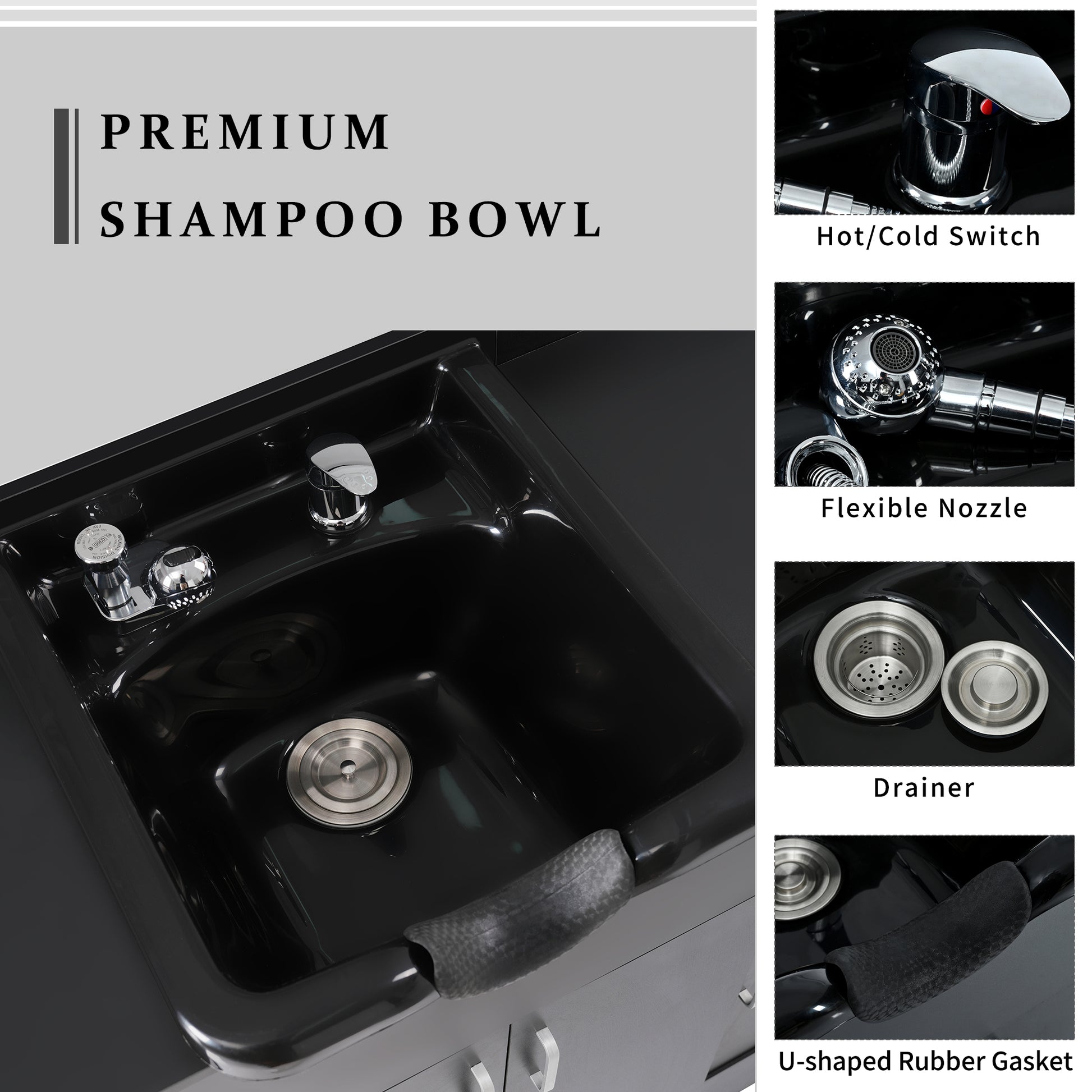 Shampoo Backwash Station For Salons,Salon Station With Shampoo Bowl & Storage Layer, Drawer,10V Outlets, Usb Port, Faucet Sprayer, Salon Equipment For Spa Beauty Black Classic,Modern Abs Steel Q235