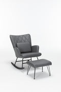 Rocking Chair, Glider Chair,Rocking Accent Chair With Lumbar Pillow And Ottoman For Nursery Living Room Bedroom Grey Pu