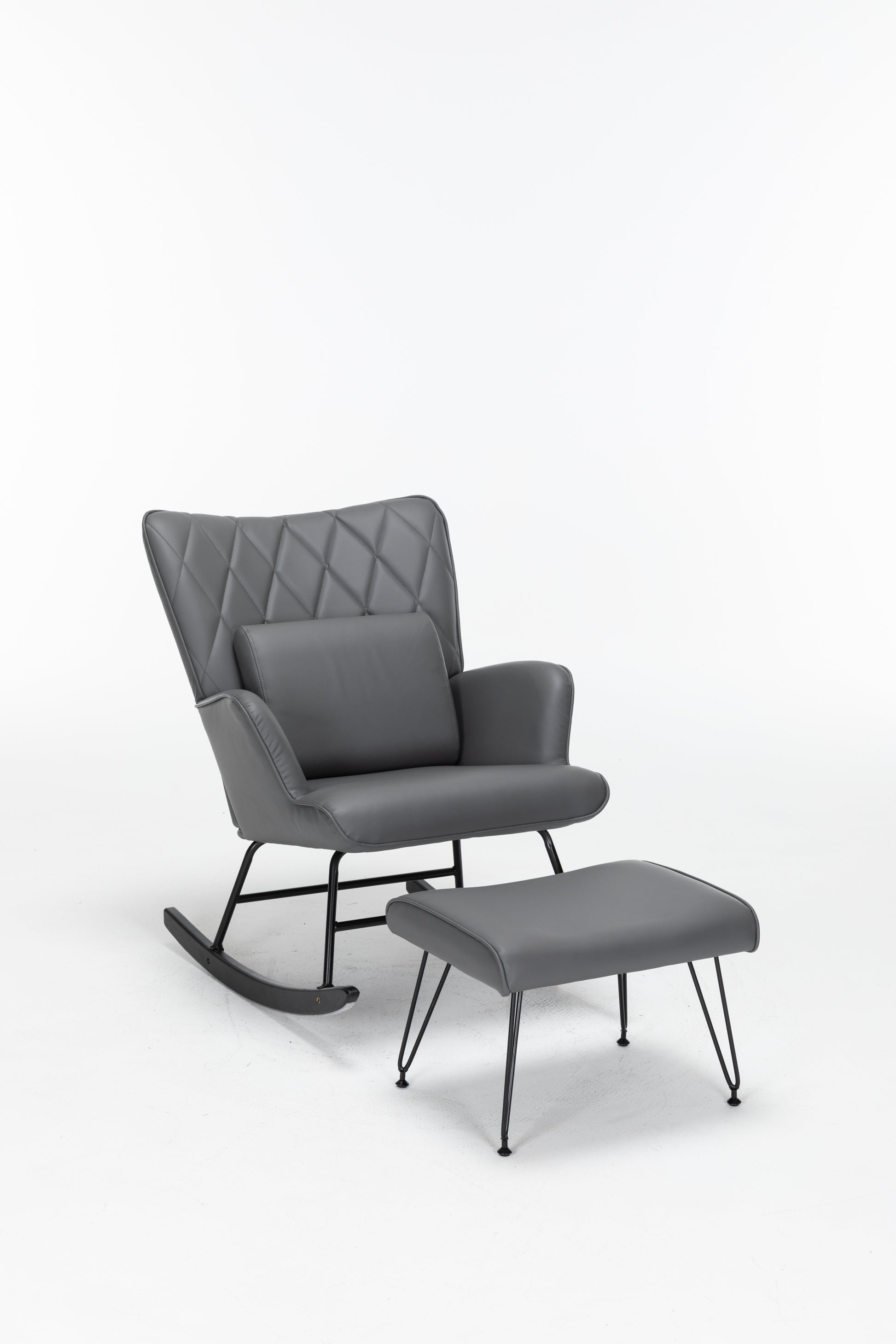 Rocking Chair, Glider Chair,Rocking Accent Chair With Lumbar Pillow And Ottoman For Nursery Living Room Bedroom Grey Pu