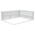 Full Floor Bed With L Shaped Bookcases, Sliding Doors,Without Slats,White Full White American Design Pine