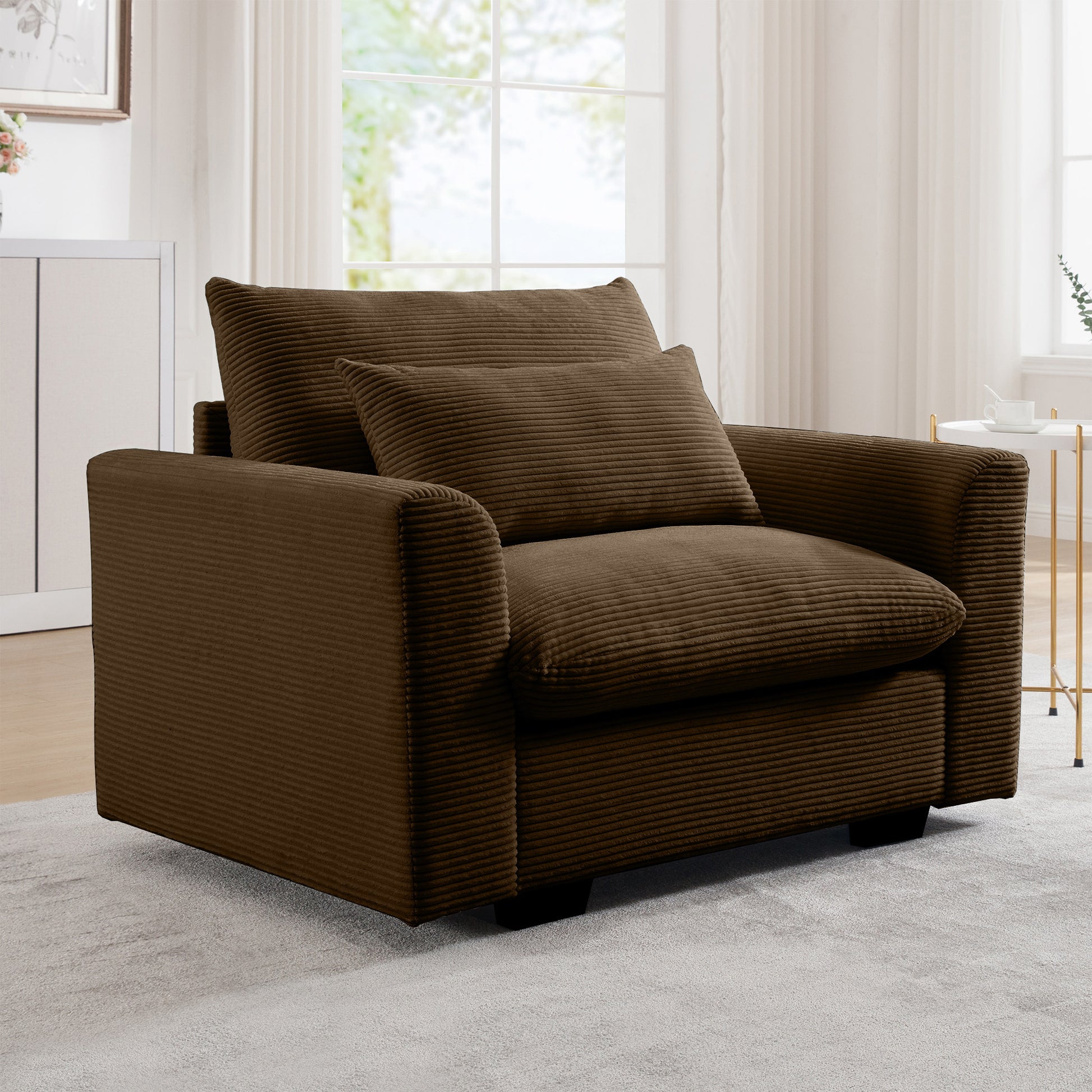 Brown Corduroy Deep Seat Single Sofa Accent Chair,Deep Seat Couch With Waist Pillow For Living Room Apartment Office Brown Corduroy 1 Seat