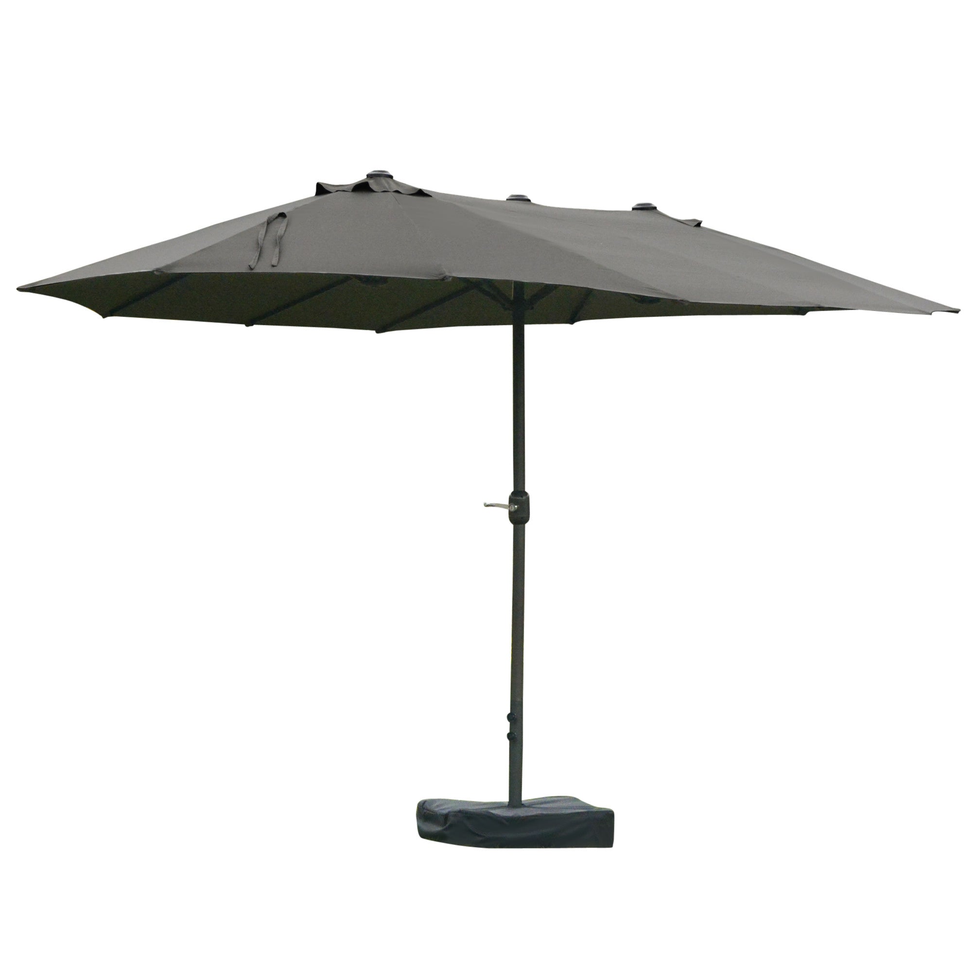 Outsunny Patio Umbrella 15' Steel Rectangular Outdoor Double Sided Market With Base, Sun Protection & Easy Crank For Deck Pool Patio, Dark Gray Grey Steel