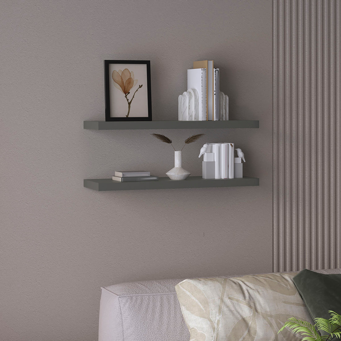 Ecco 31.5" Wide Floating Shelves Set Of 2, Shelves For Wall Decor For Bedroom, Bathroom Storage Shelves, Book Shelves For Living Room 2 Or Less Gray Horizontal Primary Living Space Open Back Modern