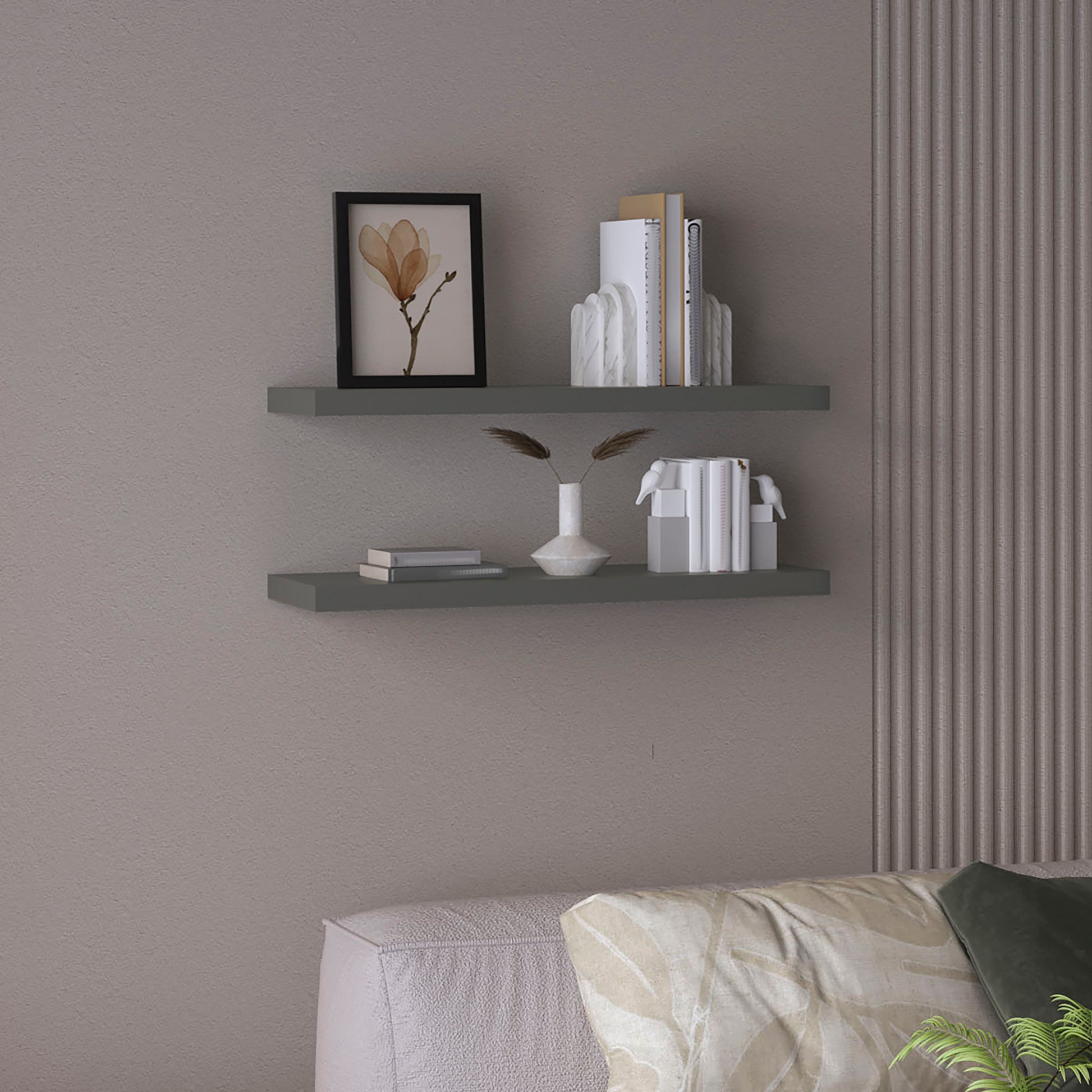 Ecco 31.5" Wide Floating Shelves Set Of 2, Shelves For Wall Decor For Bedroom, Bathroom Storage Shelves, Book Shelves For Living Room 2 Or Less Gray Horizontal Primary Living Space Open Back Modern