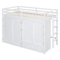 Twin Size Loft Bed With Drawer, Two Wardrobes And Mirror, White White Solid Wood Mdf