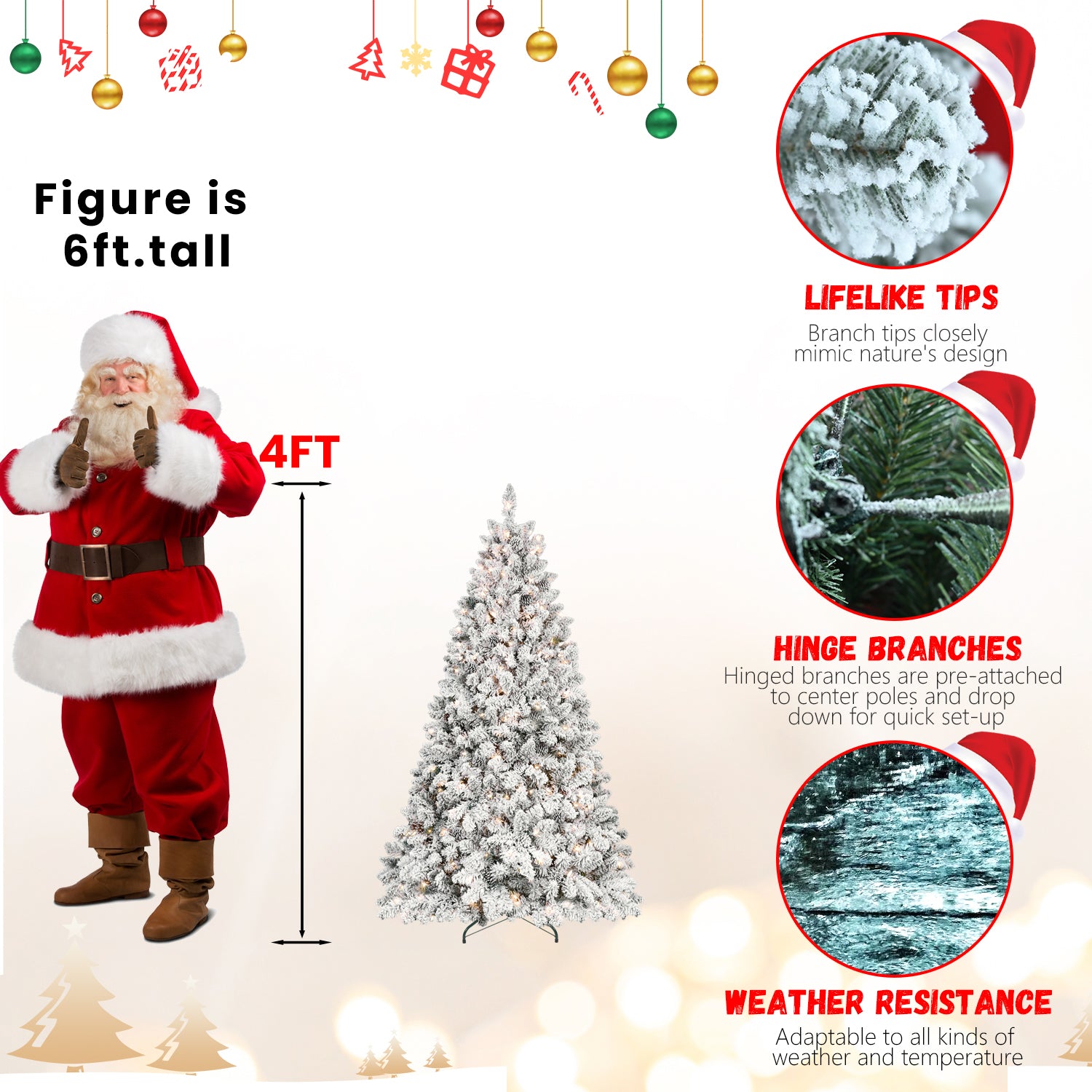 7Ft Snow Flocked Artificial Christmas Tree With Pine Cones, Prelit Xmas Trees, Hinged Easy Assembly & Reinforced Metal Base Ideal For Indoor & Outdoor Festive Decorations White Polyvinyl Chloride