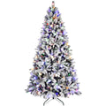 8Ft Pe Pvc Floceked Christmas Tree With Easy Power & Memory Wire Technology, 470 Dual Color Leds With 10 Function, G45 Bulbs, And 1793 Tipsinnovative Holiday Experience Green,White Polyethylene