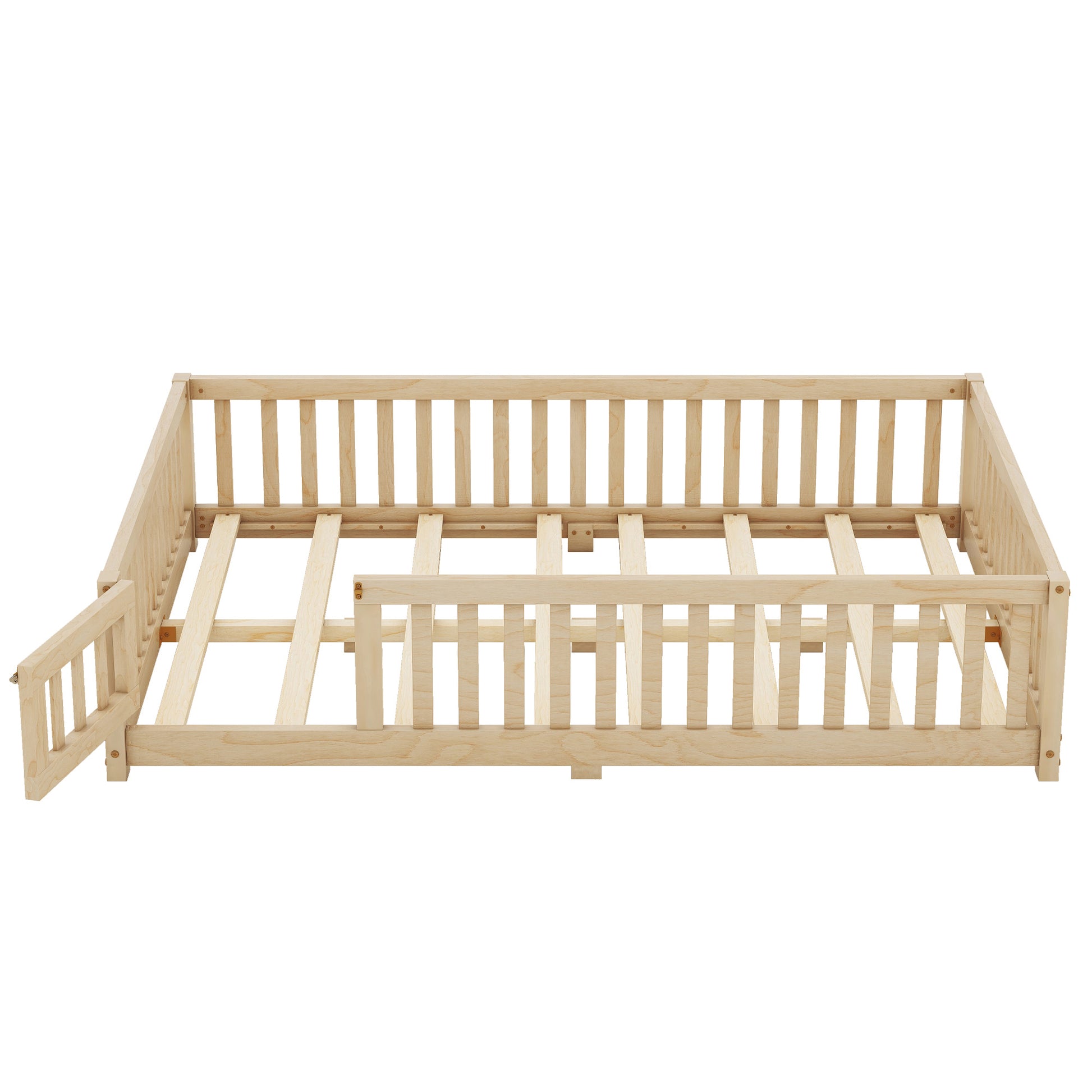 Full Size Bed Floor Bed With Safety Guardrails And Door For Kids, Natural Old Sku: W158090693 Full Natural Pine