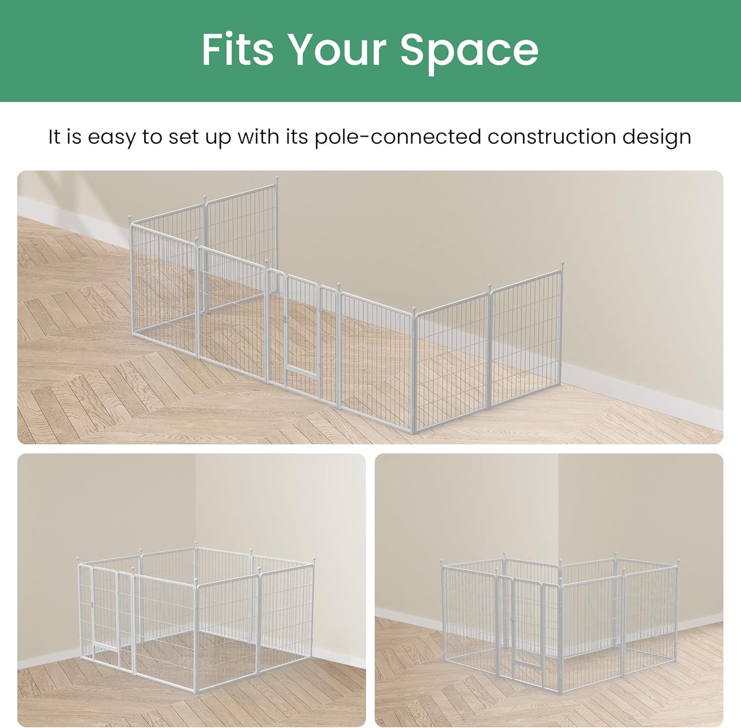 Dog Playpen, 32" Height 8 Panels Fence With Anti Rust Coating, Metal Heavy Portable Foldable Dog Pen For Small Medium Dogs Rv Camping, White White Metal