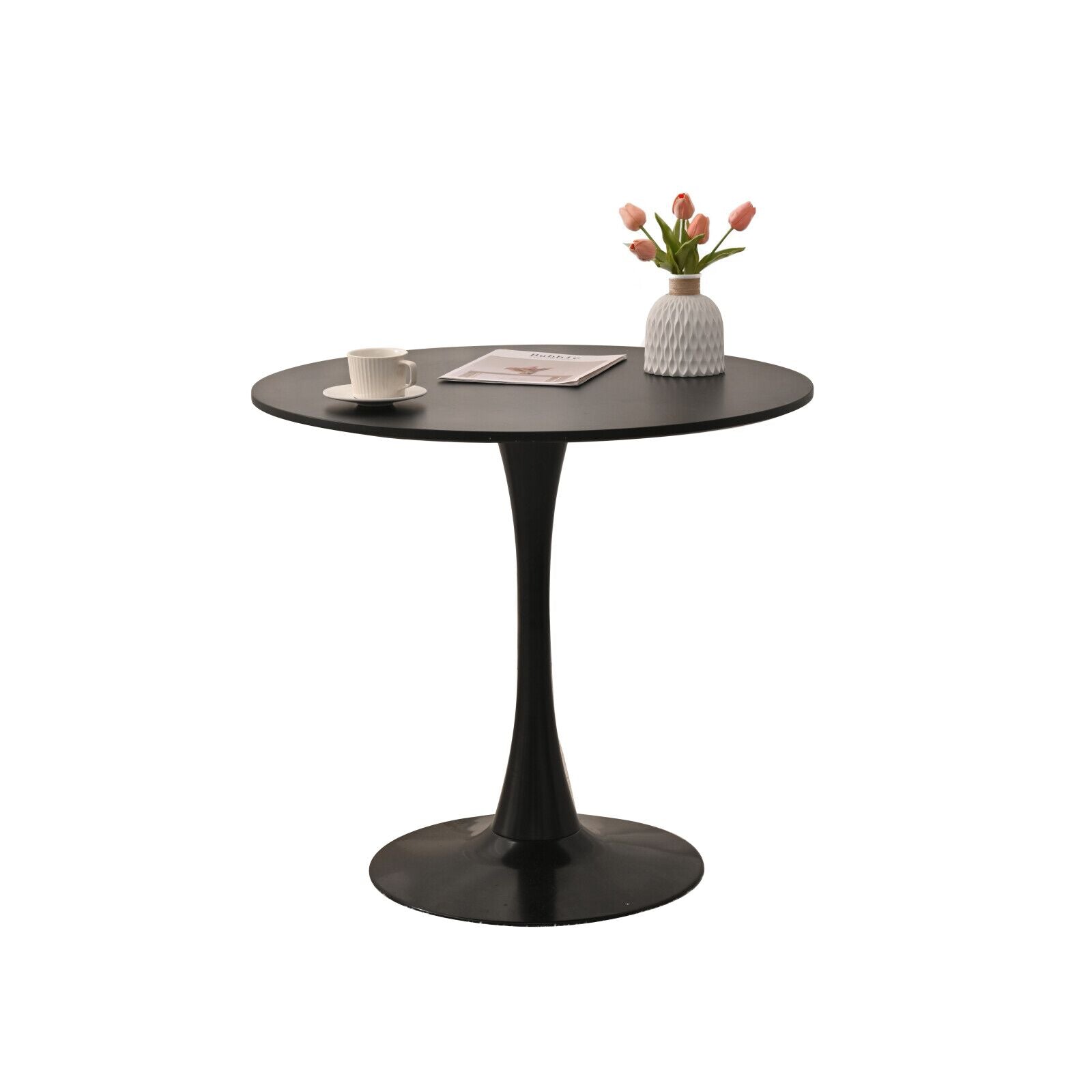 31.5" Round Dining Table, Mid Century Black Tulip Table, Metal Base Pedestal Table For 2 4 Person,Easy Assembled Leisure Coffee Table Black Dining Room Classic,Modern Kitchen & Dining Tables Glossy Round Mdf Metal
