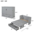 Queen Size Murphy Bed With Usb Ports, Large Drawers And Metal Handles,Gray Queen Gray Solid Wood Mdf