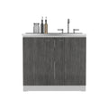 Freestanding Sink, Double Door Cabinet, Two Shelves, White Smokey Oak Multicolor Solid Wood Mdf Engineered Wood