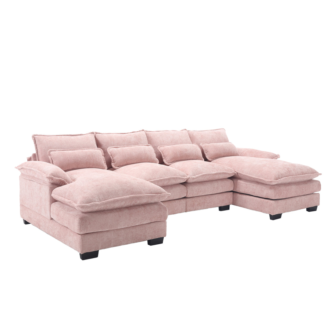 United We Win Modern Large Chenille Fabric U Shape Sectional Sofa Pink Chenille