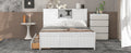 Full Size Platform Bed With Storage Headboard And Sliding Door,2 Drawers, White Full White Solid Wood Mdf