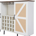 White Faux Rattan Barn Door Wine Cabinet With Wine Rack And Wine Glass Rack, Double Door Design With Removable Shelves, Rustic Wood Storage Cabinet White Walnut Particle Board Mdf