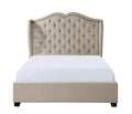 Modern Traditional Beige Upholstered Queen Bed Button Tufted Wing Back Headboard Design Trim Wooden Bedroom Furniture 1Pc Box Spring Required Queen Beige Wood Bedroom Polyester Solid Wood