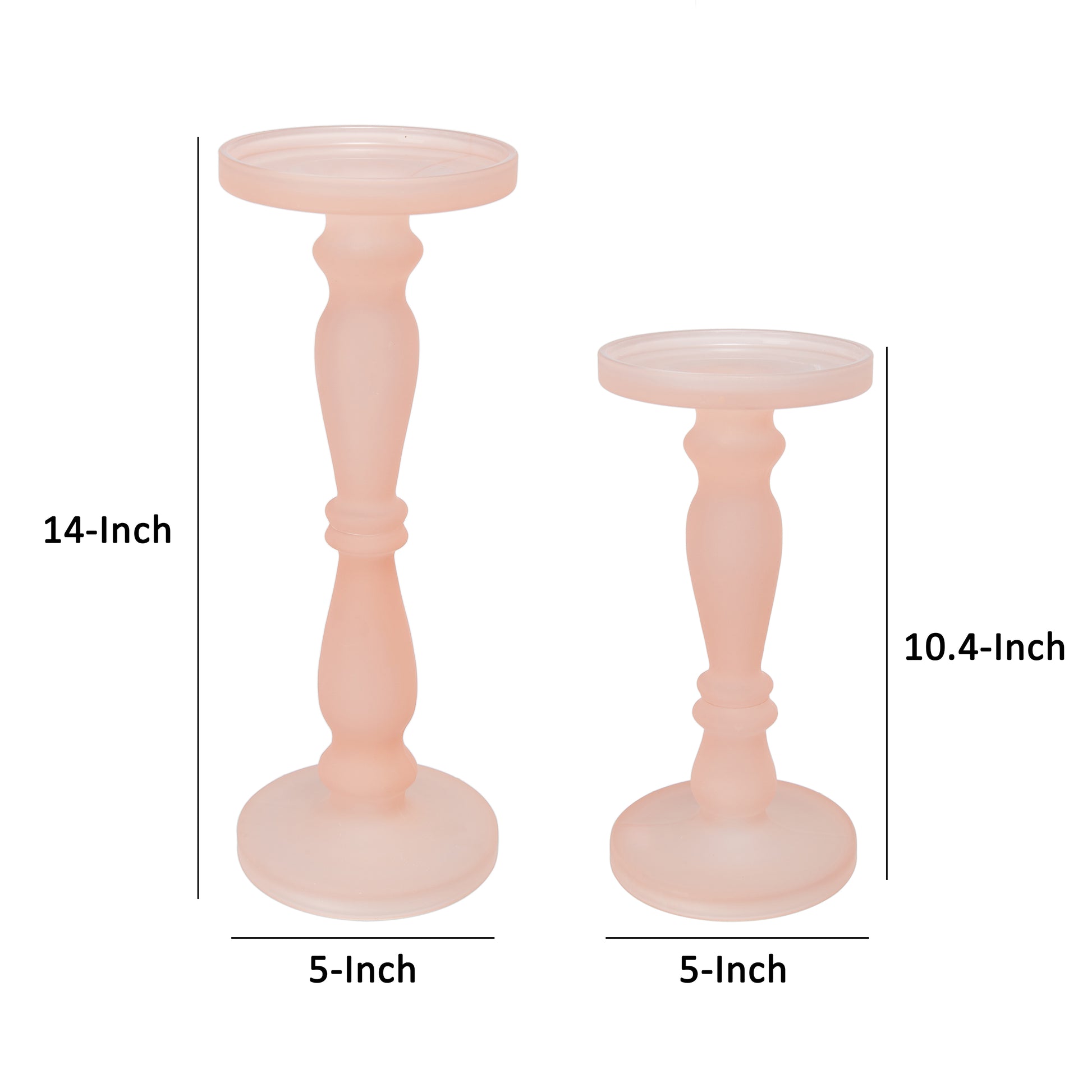 Qui 14, 11 Inch Candle Holders, Rose Pink Turned Pedestal Glass, Set Of 2 Pink Glass