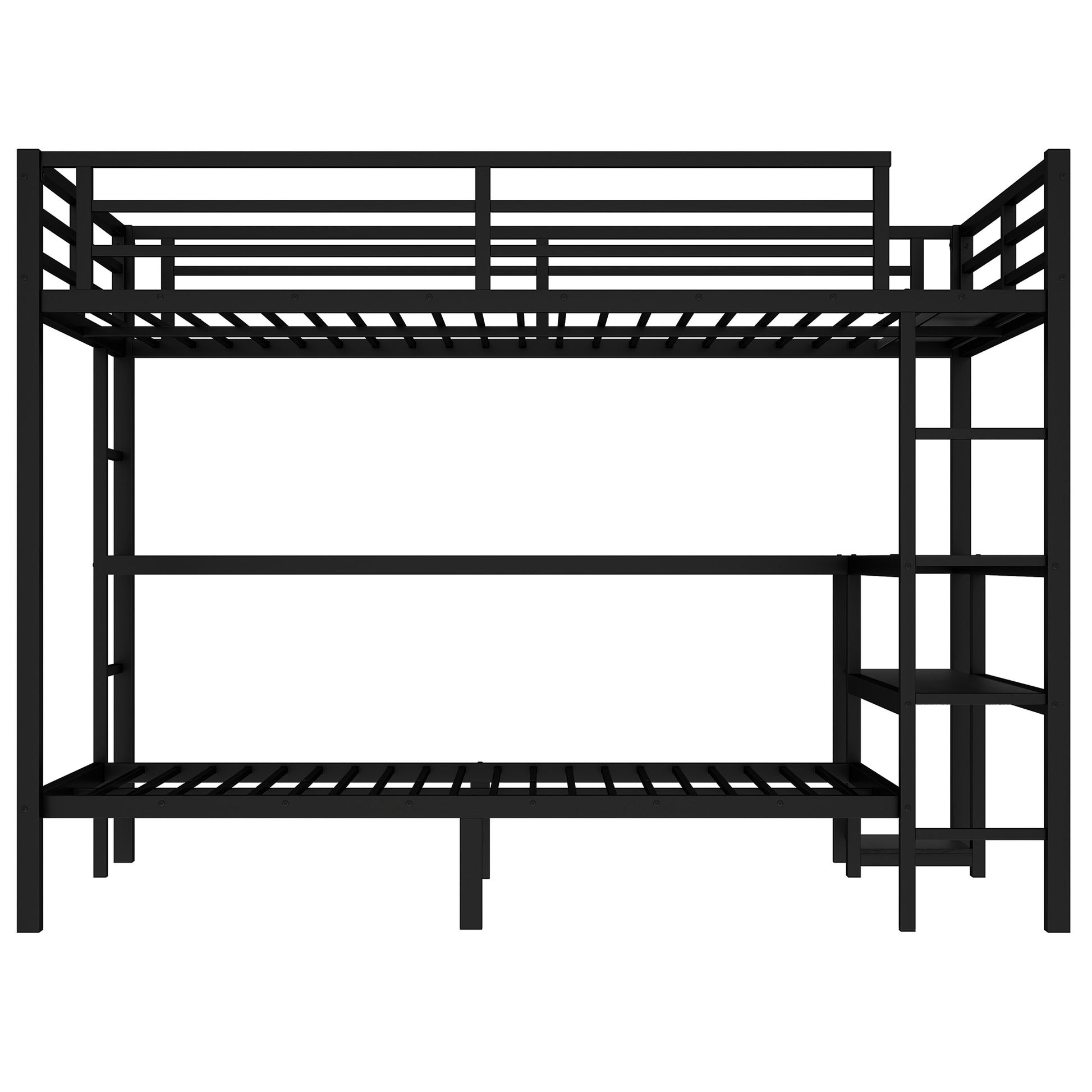 Full Xl Over Twin Bunk Bed With Desk And Shelves, Multiple Placement, With Led And Usb, Black Black Metal