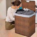 Laundry Hamper With Lid Pe Rattan Powder Coating Frame Clothes Hampers With 02 Removable Bags, 100L, Brown Color 1 Brown Foldable Bathroom American Design,American Traditional Wicker