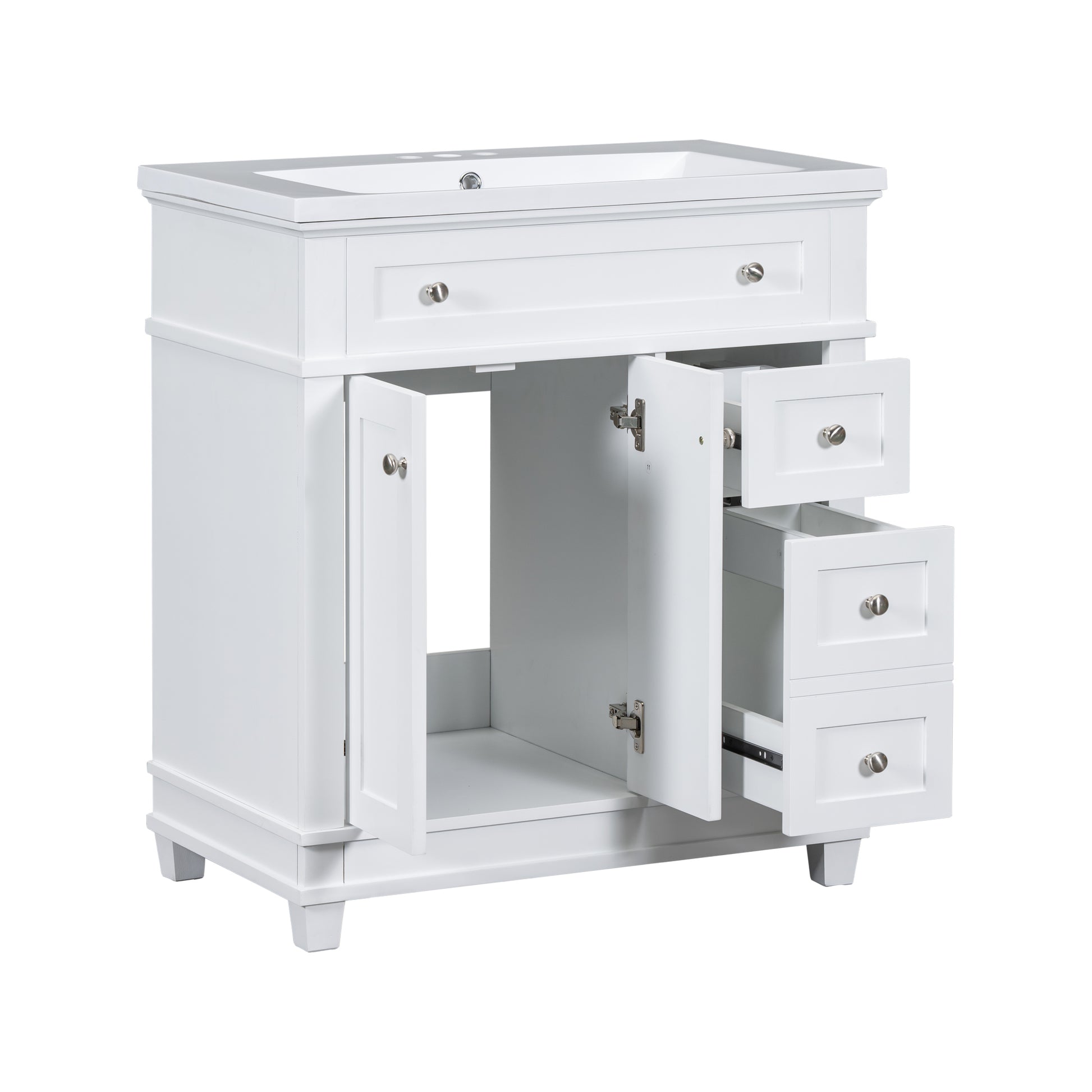 30" Bathroom Vanity Cabinet With Sink Combo Set, Undermount Resin Sink, Free Standing Vanity Set With 2 Drawers& Soft Closing Doors, Solid Wood Frame Bathroom Cabinet, White 2 White 2 1 Bathroom Freestanding Solid Wood Mdf Resin Painted