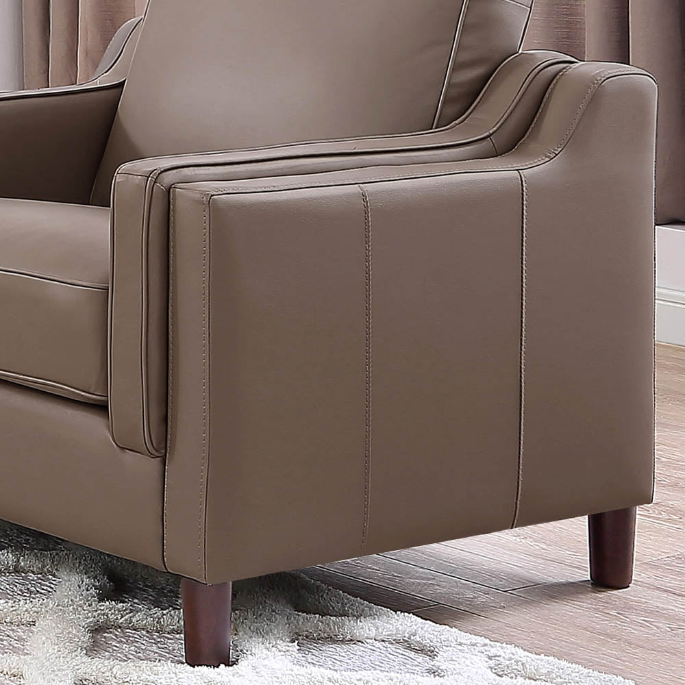 Bella Top Grain Leather Chair Brown Primary Living Space Mid Century Modern Eucalyptus Down Filling Leather