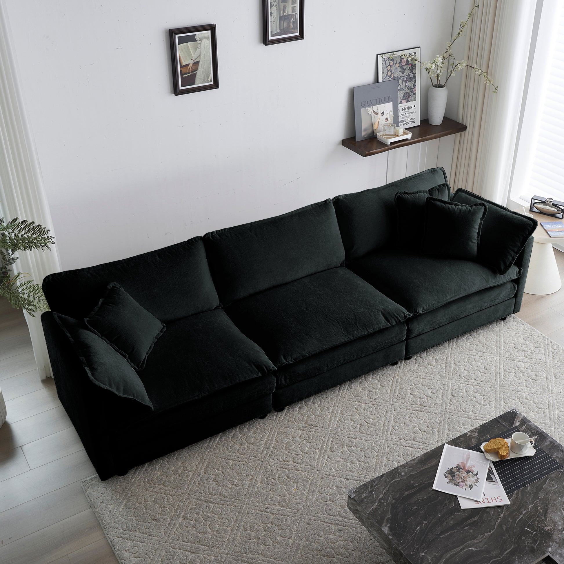 Sofa Set Of 3, 1 1 3 Seats Living Room Sofa Set, Accent Chair, Loveseat, And Three Seat Sofa Modern Style Round Arms 3 Piece Sofa Set, Black Chenille Black Chenille 5 Seat