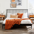 Mid Century Modern Solid Wood Queen Platform Bed Frame With Spindle Headboard Black Black Pine
