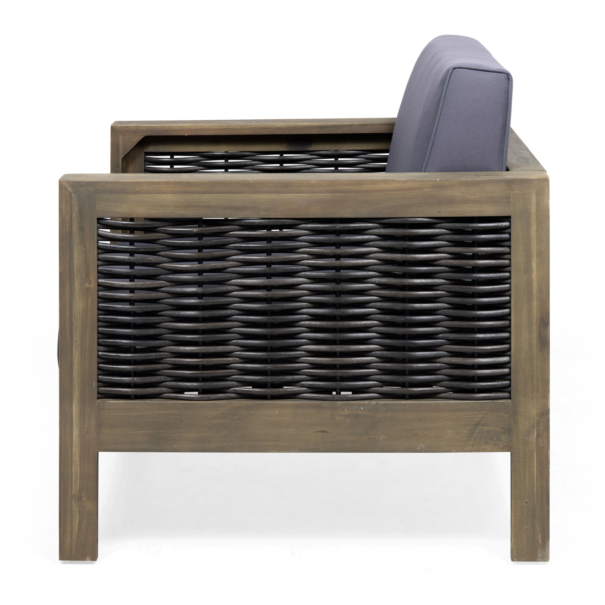 Set Of 2, Outdoor Acacia Wood Club Chair With Wicker Accents, Gray Mixed Gray Brown, 30.25"D X 27.5"W X 23.75"H Gray Acacia Wood