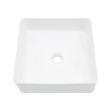 15.69"X15.69" White Ceramic Square Vessel Bathroom Sink White Ceramic